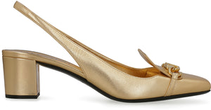 Valentino Garavani - VLogo Chain leather slingback pumps-1